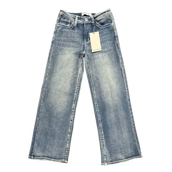 Telepatía Mid-Rise, Wide-Leg Denim Stretch Embellished Jeans Women’s 9/29 Skull - Picture 2 of 12